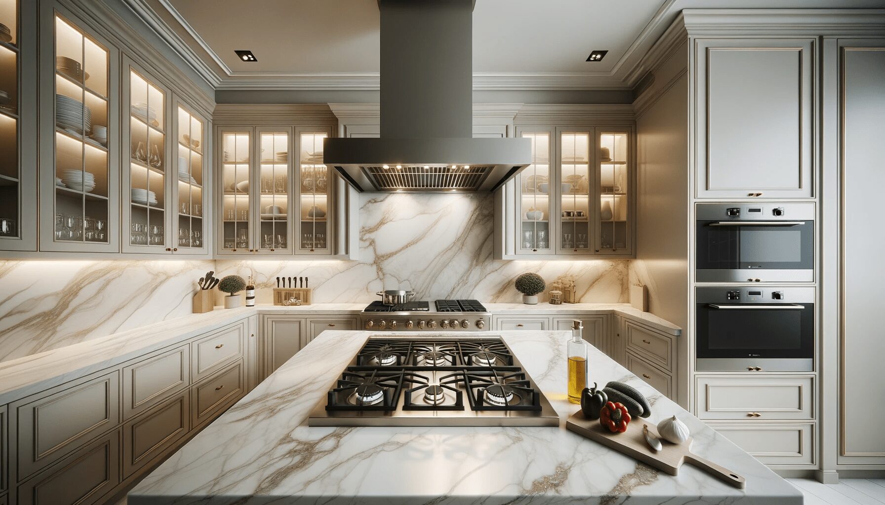 Full-height Calacatta Gold Porcelain Backsplash